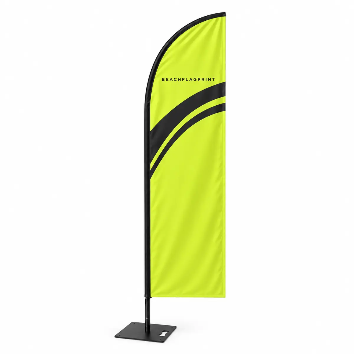 Illustrative Y-KNIFE Beachflag mit Deluxe-Standfuß vor weißem Hintergrund