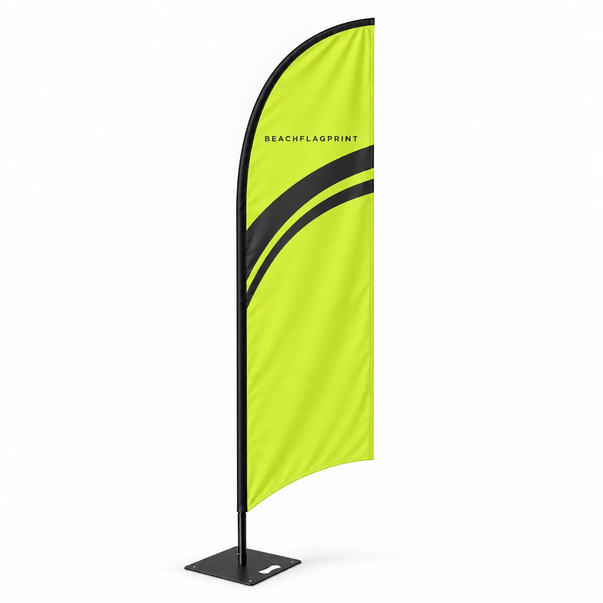 Illustrative Y-STANDARD Beachflag mit Deluxe-Standfuß vor weißem Hintergrund